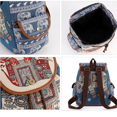 Picture of Large ethnic Style Backpack with Embroidered Elephant - Blue