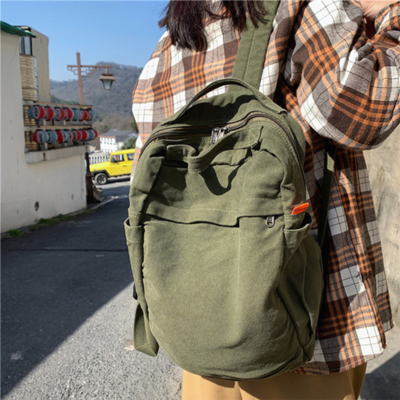Picture of Small Boho Canvas Backpack for Women Vintage Style Outdoor Travel Bag Casual Daypack Grunge Aesthetic Hippie  Backpack Green,One Size - olive