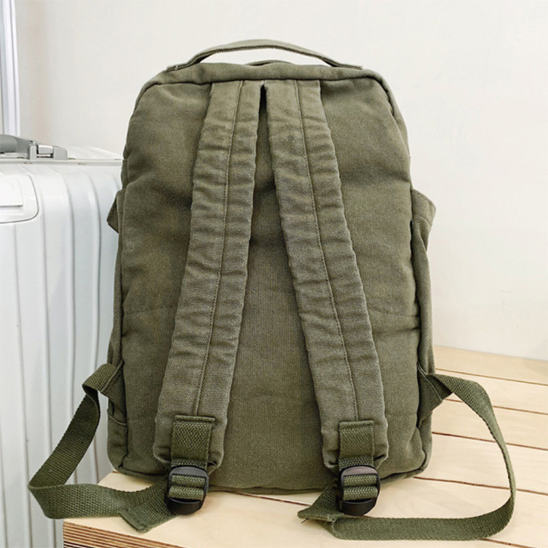 Picture of Small Boho Canvas Backpack for Women Vintage Style Outdoor Travel Bag Casual Daypack Grunge Aesthetic Hippie  Backpack Green,One Size - olive