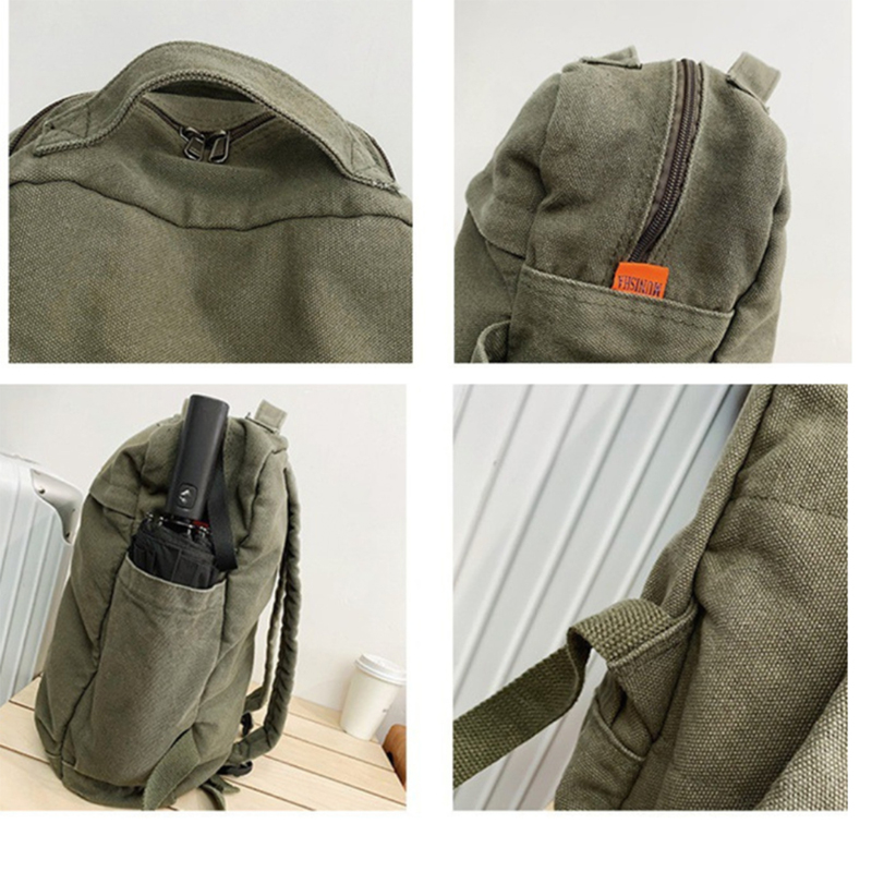 Picture of Small Boho Canvas Backpack for Women Vintage Style Outdoor Travel Bag Casual Daypack Grunge Aesthetic Hippie  Backpack Green,One Size - olive