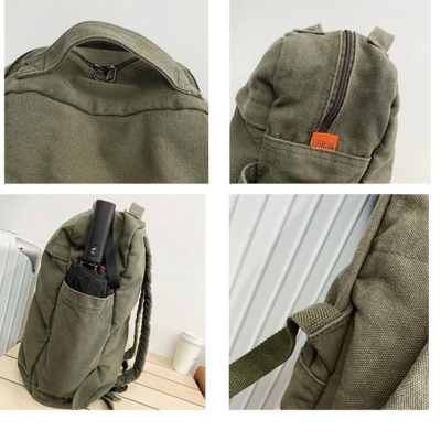 Picture of Small Boho Canvas Backpack for Women Vintage Style Outdoor Travel Bag Casual Daypack Grunge Aesthetic Hippie  Backpack Green,One Size - olive