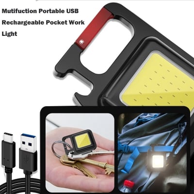 Picture of Mini LED Keychain Flashlights Multifunctional Portable COB Work Light USB Charging Camping Lamp Outdoor Torch Fishing Lantern-Multicolor