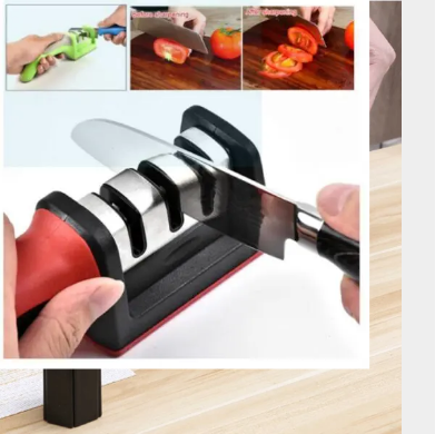 Picture of Kitchen 3-Segment Knife Sharpener Household Multi-Functional Hand-Held 3-Purpose Black Sharpening Stone-Black