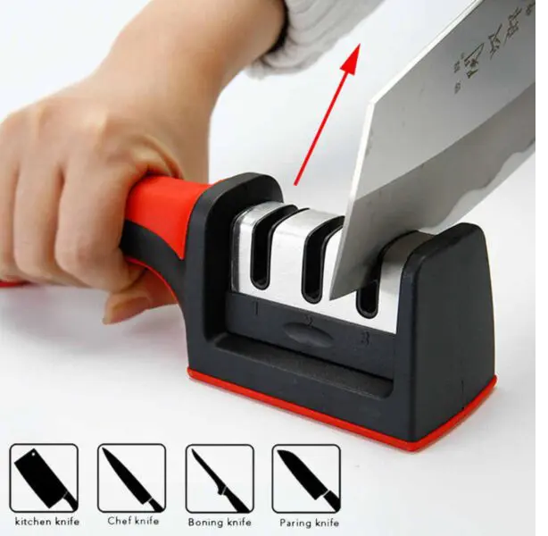 Picture of Kitchen 3-Segment Knife Sharpener Household Multi-Functional Hand-Held 3-Purpose Black Sharpening Stone-Black