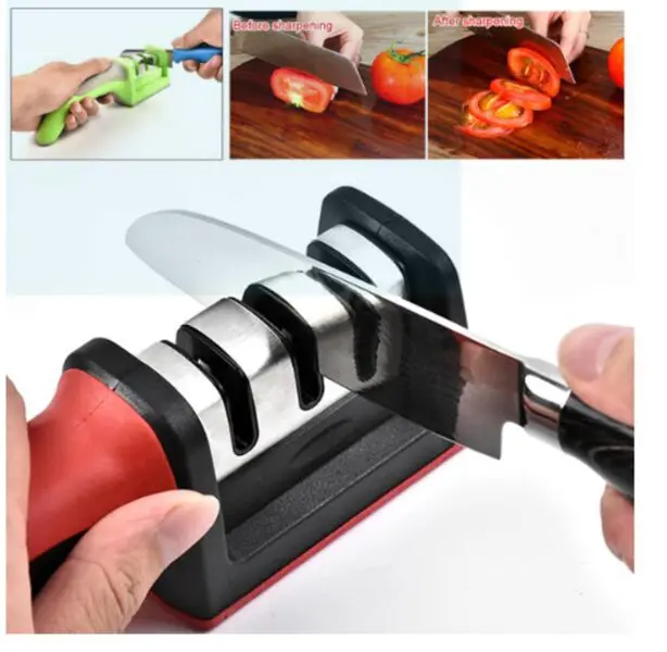 Picture of Kitchen 3-Segment Knife Sharpener Household Multi-Functional Hand-Held 3-Purpose Black Sharpening Stone-Black