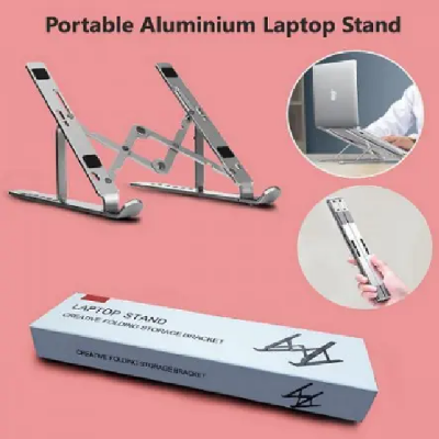 Picture of Aluminum Alloy Foldable Laptop Stand Adjustable Portable Folding Notebook Stand Foldable Laptop Stand - Laptop Table - Laptop Table-Silver