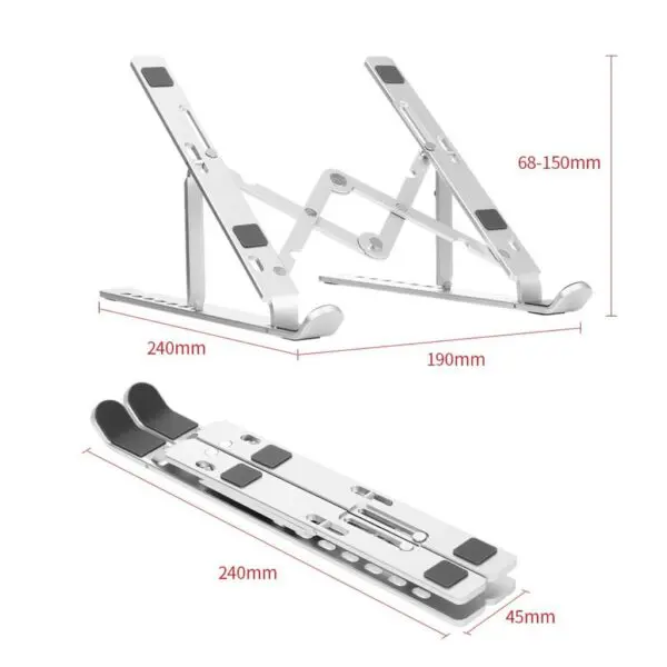 Picture of Aluminum Alloy Foldable Laptop Stand Adjustable Portable Folding Notebook Stand Foldable Laptop Stand - Laptop Table - Laptop Table-Silver