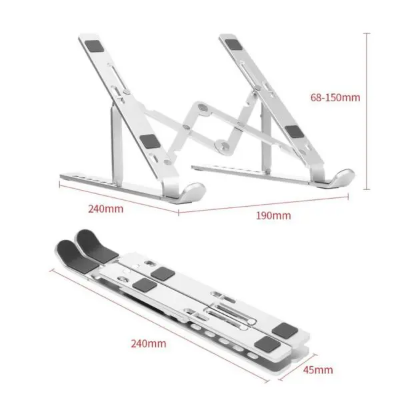 Picture of Aluminum Alloy Foldable Laptop Stand Adjustable Portable Folding Notebook Stand Foldable Laptop Stand - Laptop Table - Laptop Table-Silver
