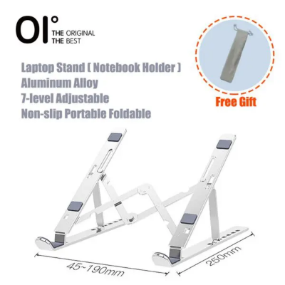 Picture of Aluminum Alloy Foldable Laptop Stand Adjustable Portable Folding Notebook Stand Foldable Laptop Stand - Laptop Table - Laptop Table-Silver