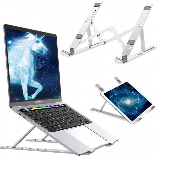Picture of Aluminum Alloy Foldable Laptop Stand Adjustable Portable Folding Notebook Stand Foldable Laptop Stand - Laptop Table - Laptop Table-Silver