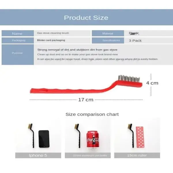 Picture of 3Pcs Kitchen Gas Stove Cleaning Brush Household Gap Brush Wire Brush Decontamination Tool Practical Kitchen Accessories-Multicolor