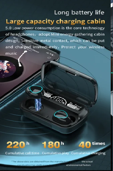 Picture of M10 TWS Earphone 9D Stereo LED Digital Display Touch CVC8.0 Digital Noise Reduction Technology - Black