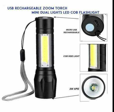 Picture of Rechargeable Flashlight Torch LED USB Portable Torches 3 Modes Zoom Mini Camping Lighting-Black