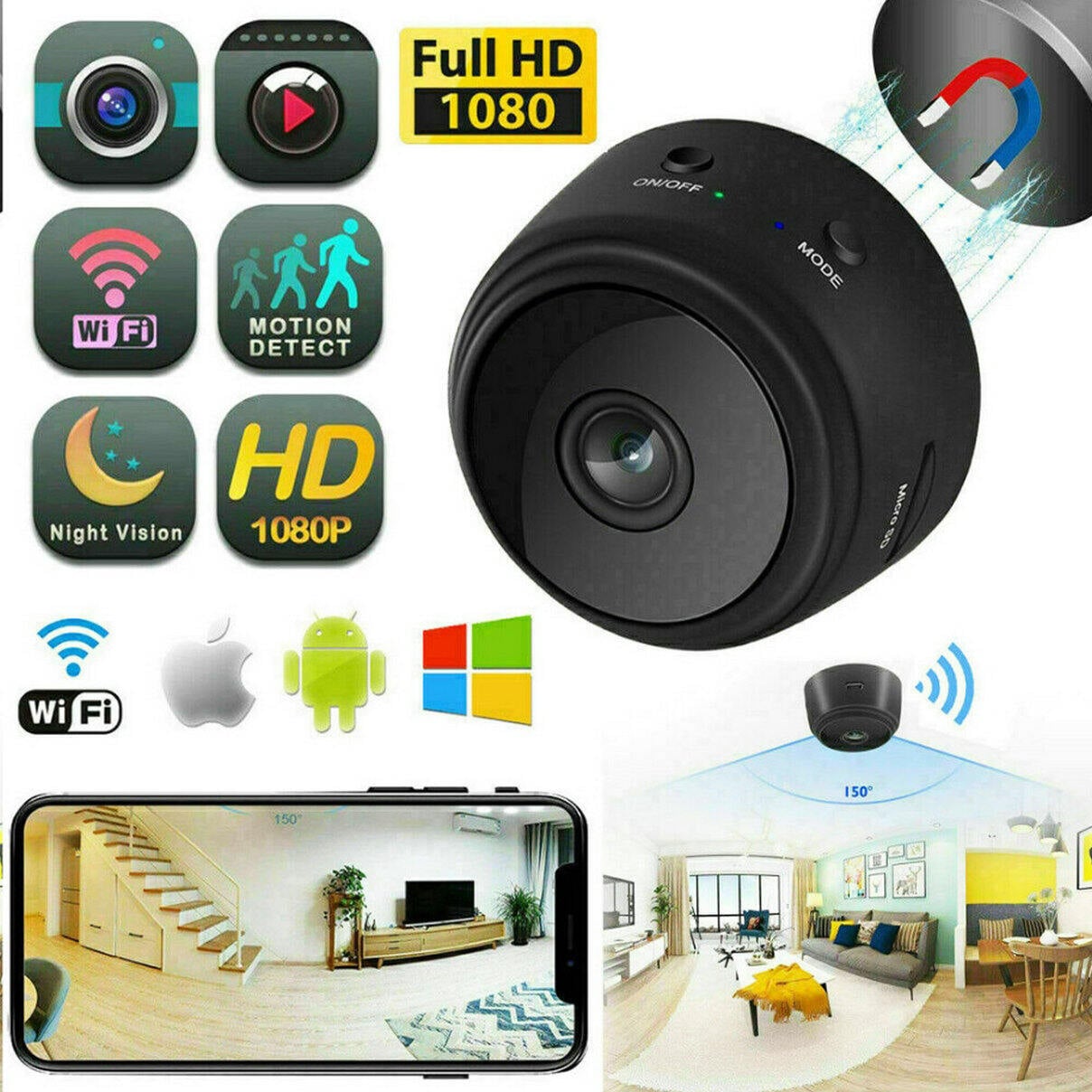 Picture of A9 Mini Wifi Camera | Wifi Camera | Mini Security Camera | Mini Camera||A9 Mini Camera-Black