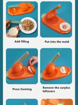 Picture of Dumpling Maker 2 In 1 Dumpling Mold Pressure Manual Wrapper Making Plastic Mold Dough Pressing Tool Kitchen Baking Accessories With Spoon Kuli Pitha maker 2 in 1 magic pitha maker ,momo maker-Multicolor