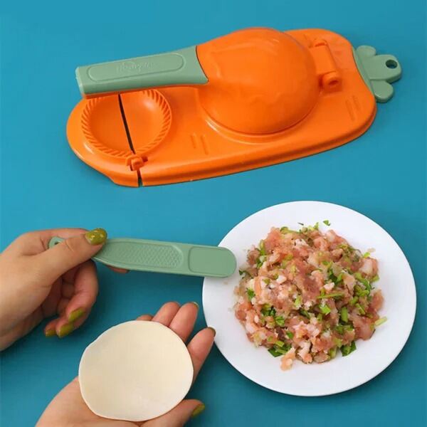 Picture of Dumpling Maker 2 In 1 Dumpling Mold Pressure Manual Wrapper Making Plastic Mold Dough Pressing Tool Kitchen Baking Accessories With Spoon Kuli Pitha maker 2 in 1 magic pitha maker ,momo maker-Multicolor