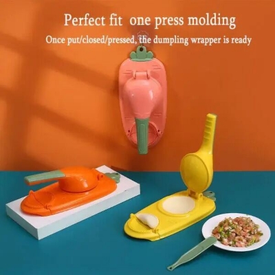 Picture of Dumpling Maker 2 In 1 Dumpling Mold Pressure Manual Wrapper Making Plastic Mold Dough Pressing Tool Kitchen Baking Accessories With Spoon Kuli Pitha maker 2 in 1 magic pitha maker ,momo maker-Multicolor