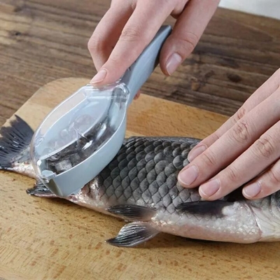 Picture of bottomTagUrl Fish Clean Scales with Cover fish scaler scraper remover fish skin brush scraping fishing Fish Scraping Fishing Scale Brush Graters Fast Remove Fish cooking tool-Multicolor