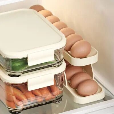 Picture of Automatic Roll-Down Double-Layer Egg Organizer, Automatic Scrolling Egg Dispenser Holder Storage Box Container Refrigerator for Refrigerator Kitchen Cabinet-1pcs-Multicolor
