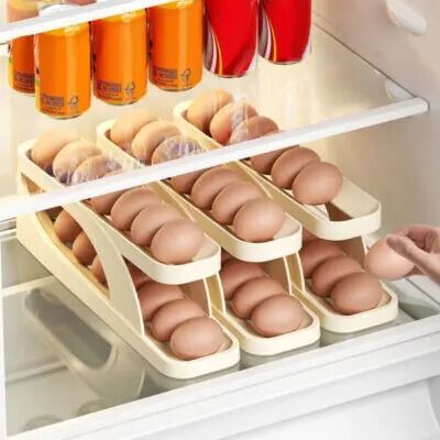 Picture of Automatic Roll-Down Double-Layer Egg Organizer, Automatic Scrolling Egg Dispenser Holder Storage Box Container Refrigerator for Refrigerator Kitchen Cabinet-1pcs-Multicolor