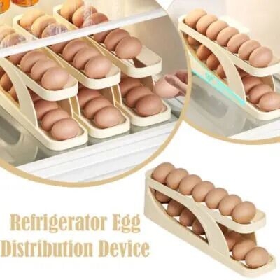 Picture of Automatic Roll-Down Double-Layer Egg Organizer, Automatic Scrolling Egg Dispenser Holder Storage Box Container Refrigerator for Refrigerator Kitchen Cabinet-1pcs-Multicolor