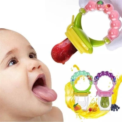 Picture of bottomTagUrl Baby Food Nibbler Feeding Spoon Bell Ring Juice Extractor Pacifier Chew Silicone Gum Fruit Vegetable Bite Eat Auxiliary Bottles-Multicolor