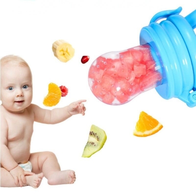 Picture of bottomTagUrl Baby Food Nibbler Feeding Spoon Bell Ring Juice Extractor Pacifier Chew Silicone Gum Fruit Vegetable Bite Eat Auxiliary Bottles-Multicolor