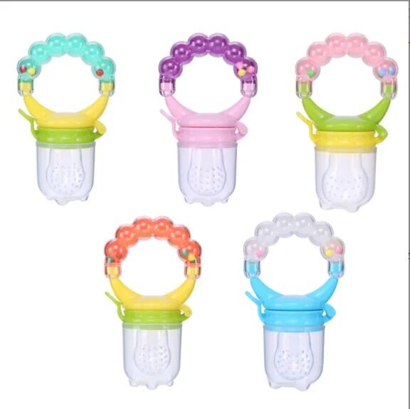 Picture of bottomTagUrl Baby Food Nibbler Feeding Spoon Bell Ring Juice Extractor Pacifier Chew Silicone Gum Fruit Vegetable Bite Eat Auxiliary Bottles-Multicolor