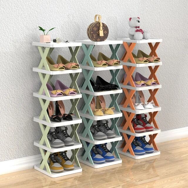 Picture of Creative 5-layer Shoe Rack Storage Organizer Simple Plastic Household Multi-function Space-saving Folding Shoe Stacker Shelf Large Size