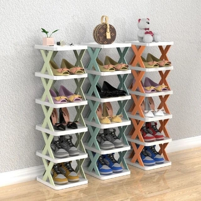 Picture of Creative 5-layer Shoe Rack Storage Organizer Simple Plastic Household Multi-function Space-saving Folding Shoe Stacker Shelf Large Size