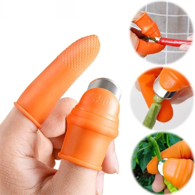 Picture of Multi-Purpose Silicone Thumb Knife Finger Protector Vegetable Harvesting Knife Plant Blade Scissors Cutting Rings, Kitchen Accessories, Garden Tools-Yellow