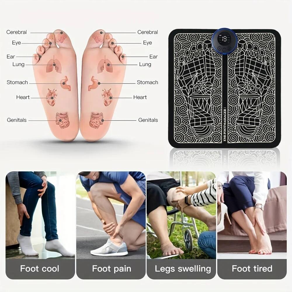 Picture of EMS Electric Foot Massager Pad Relief Pain Relax Feet Acupoints Massage Mat Shock Muscle Stimulation Improve Blood Circulation,asiaexpress-Black