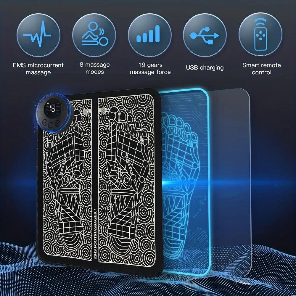 Picture of EMS Electric Foot Massager Pad Relief Pain Relax Feet Acupoints Massage Mat Shock Muscle Stimulation Improve Blood Circulation,asiaexpress-Black