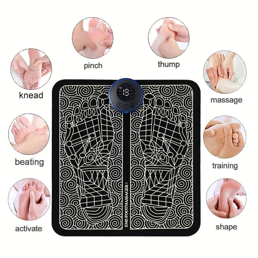 Picture of EMS Electric Foot Massager Pad Relief Pain Relax Feet Acupoints Massage Mat Shock Muscle Stimulation Improve Blood Circulation,asiaexpress-Black