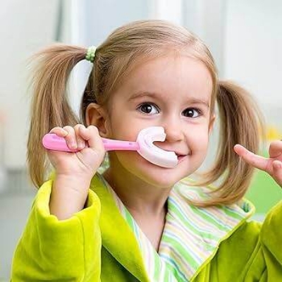 Picture of Silicone Baby Tooth Cleaner Brush Teether Brushes Oral U Shape Silicone Soft Head 360 Degree Deep Cleaning Brush Silicone Soft Head 360 Degree Deep Cleaning Brush For 6-12 Years Old Children-Multicolor