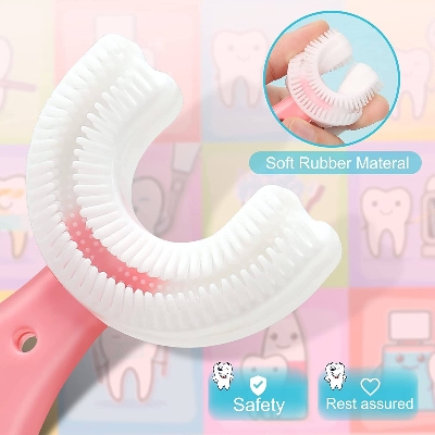 Picture of Silicone Baby Tooth Cleaner Brush Teether Brushes Oral U Shape Silicone Soft Head 360 Degree Deep Cleaning Brush Silicone Soft Head 360 Degree Deep Cleaning Brush For 6-12 Years Old Children-Multicolor
