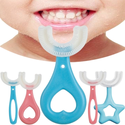 Picture of Silicone Baby Tooth Cleaner Brush Teether Brushes Oral U Shape Silicone Soft Head 360 Degree Deep Cleaning Brush Silicone Soft Head 360 Degree Deep Cleaning Brush For 6-12 Years Old Children-Multicolor