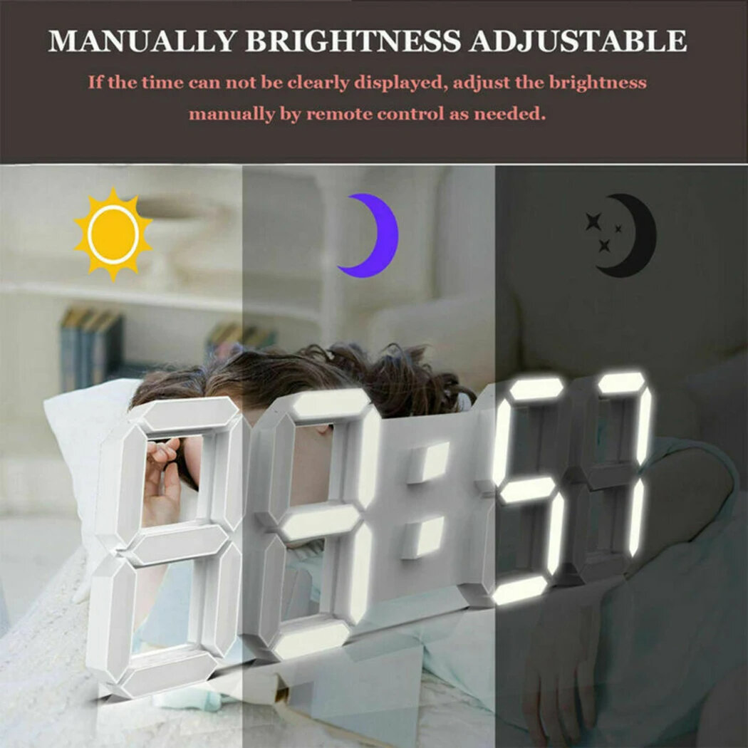 Picture of 3D LED Digital Clock Electronic Table Clock Alarm Clock Wall Glowing Hanging Clocks,asiaexpress-White