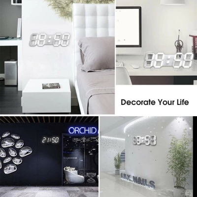 Picture of 3D LED Digital Clock Electronic Table Clock Alarm Clock Wall Glowing Hanging Clocks,asiaexpress-White