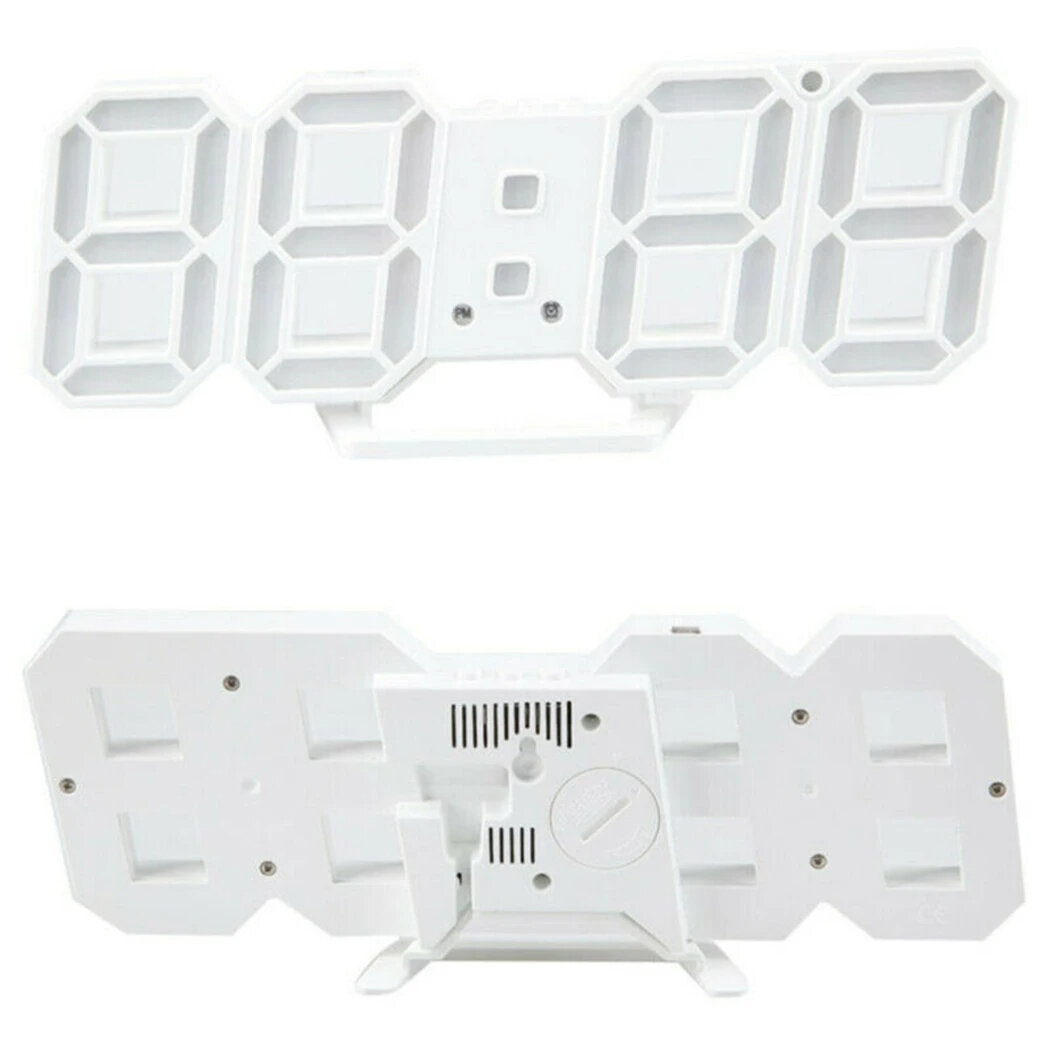 Picture of 3D LED Digital Clock Electronic Table Clock Alarm Clock Wall Glowing Hanging Clocks,asiaexpress-White