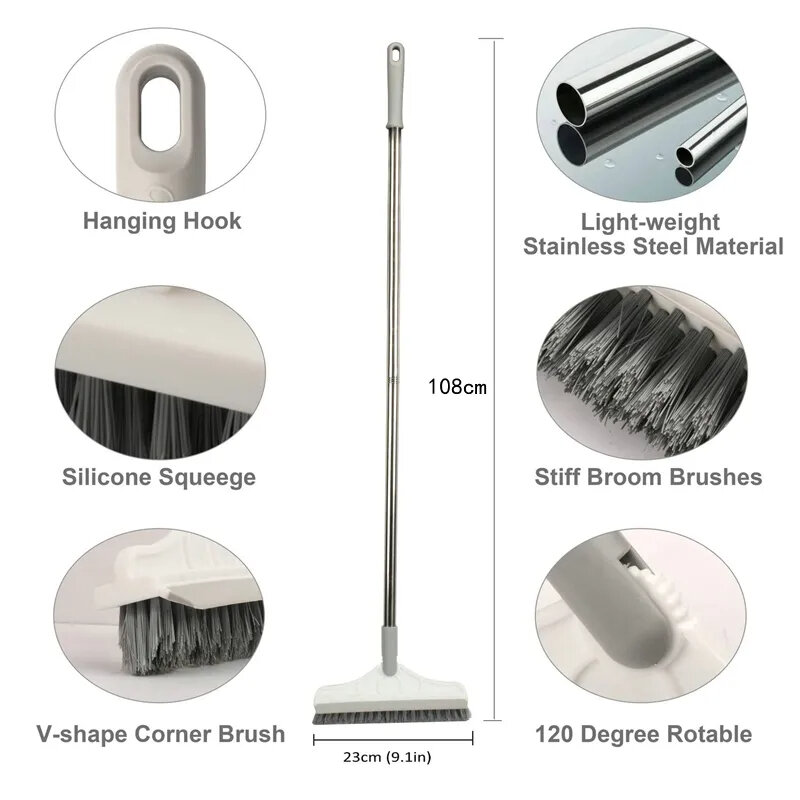 Picture of Household Cleaning Brush Adjustable Long Handle Floor Brush Kitchen Magic Broom for Washing Windows Tile Corner Gap Toilet Tools bathroom brush-Multicolor