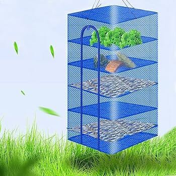 Picture of Foldable 4 Layers Food Drying Net  Rack Hanging Vegetable,Fish, Dishes Dryer Net dryer case 35 X 35 X 65cm PE Hanger food drying case-Blue