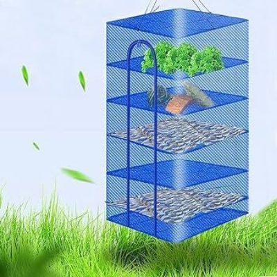 Picture of Foldable 4 Layers Food Drying Net  Rack Hanging Vegetable,Fish, Dishes Dryer Net dryer case 35 X 35 X 65cm PE Hanger food drying case-Blue