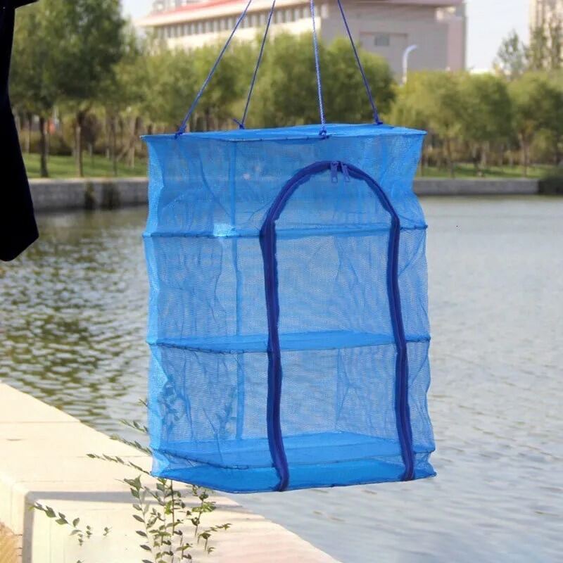 Picture of Foldable 4 Layers Food Drying Net  Rack Hanging Vegetable,Fish, Dishes Dryer Net dryer case 35 X 35 X 65cm PE Hanger food drying case-Blue