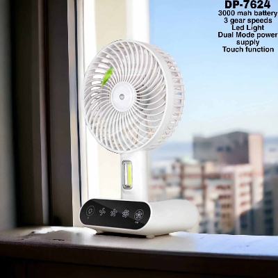 Picture of DP 7624 Rechargeable TableTouch Fan With Lamp USB Charging Portable Handheld 3 Gear Speed Desktop Mini Fan -The Asia Express-White