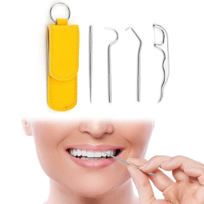 Picture of 4pcs Portable Stainless Steel Toothpick Dental Floss Oral Care Teeth Cleaning For Outdoor_Asia express-Silver