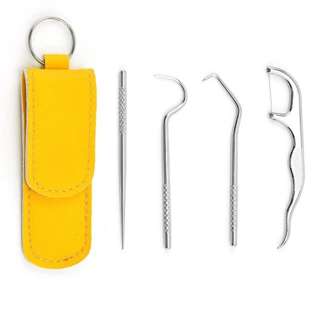 Picture of 4pcs Portable Stainless Steel Toothpick Dental Floss Oral Care Teeth Cleaning For Outdoor_Asia express-Silver