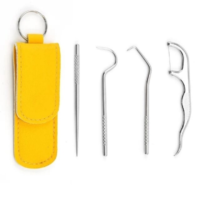 Picture of 4pcs Portable Stainless Steel Toothpick Dental Floss Oral Care Teeth Cleaning For Outdoor_Asia express-Silver