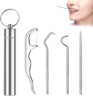 Picture of 4pcs Portable Stainless Steel Toothpick Dental Floss Oral Care Teeth Cleaning For Outdoor_Asia express-Silver
