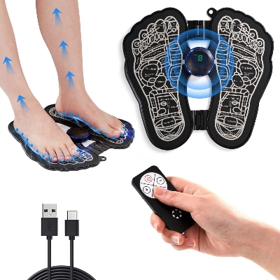 Picture of Electric EMS Foot Massager Pad Foot Massage Mat Feet Muscle Stimulator Improve Blood Circulation Relieve Ache Pain Health Care-Black
